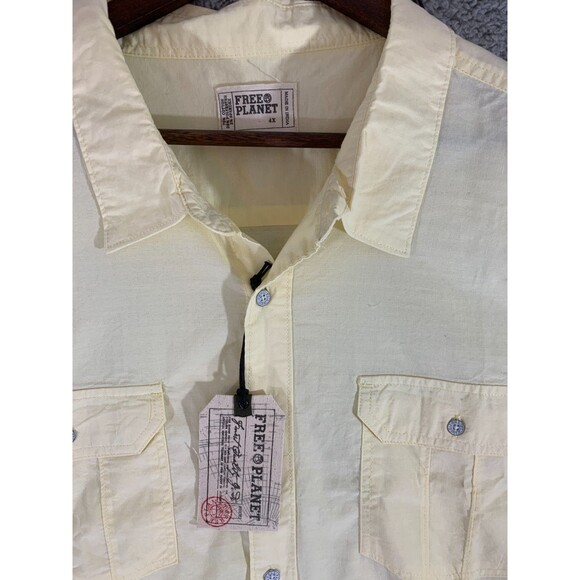 Men's Free Planet 4X Button-up Short Sleeve 4X Yellow Shirt Stretch - Picture 2 of 10